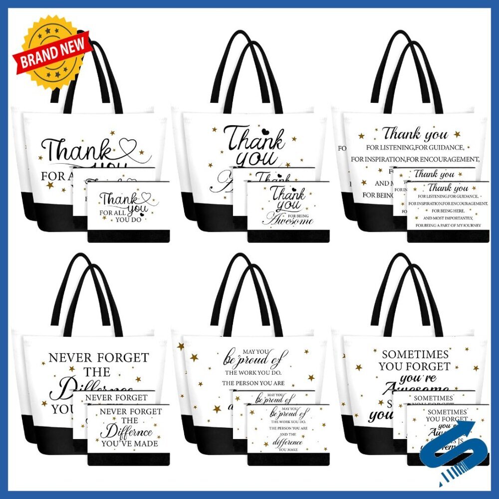 Canvas Tote Bags with Zipper Inspirational Makeup Bags Set for Employee Gifts